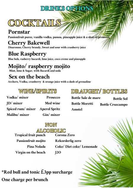 Brunch Drinks menu